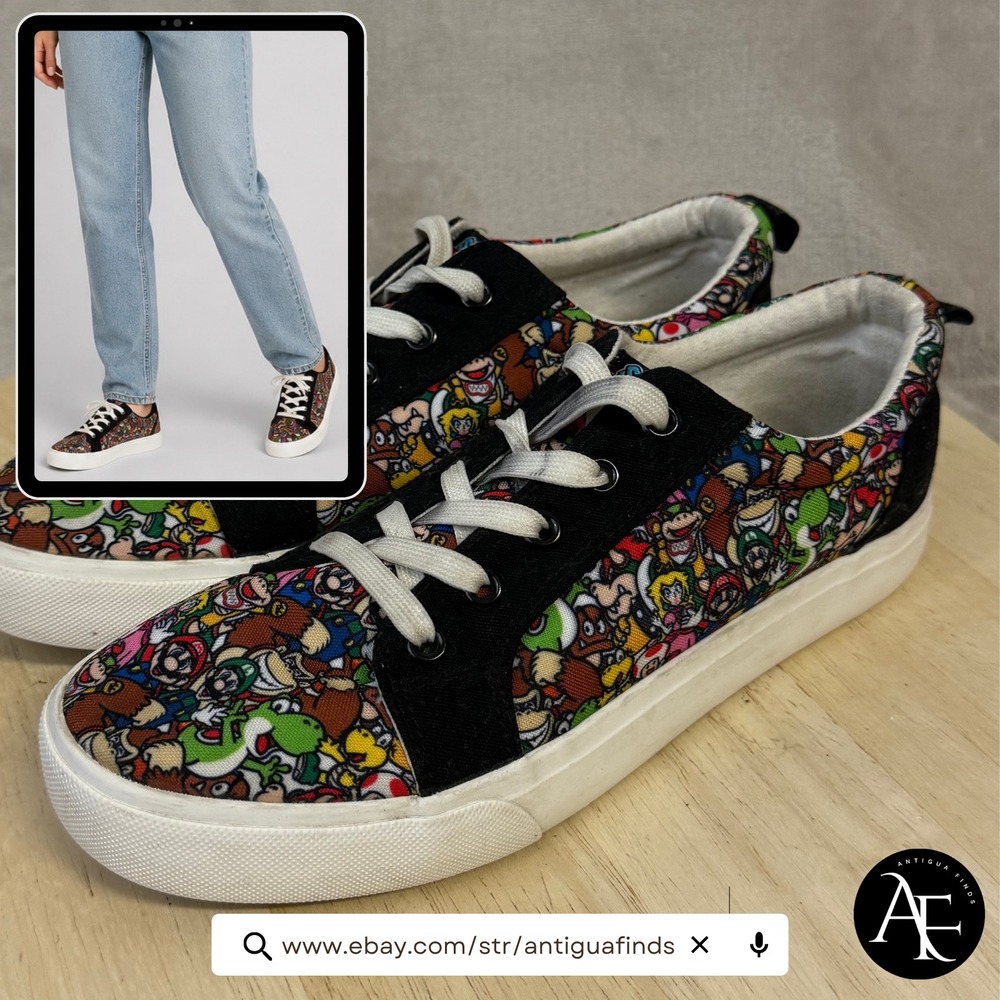 Ground Up Super Mario Nintendo Canvas Sneakers Low Top Character Print Size 6